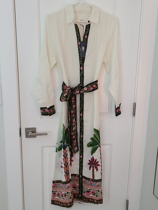 Printfresh Dresses & Skirts - Printfresh Linen Playa Palms Monaco Midi Dress Off White Medium M
